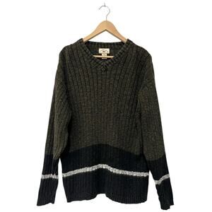 Vintage 90s County Seat Mens Sweater Pullover V-Neck Ribbed Green Gray Sz M